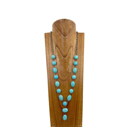 26" Silver link chain with turquoise stone