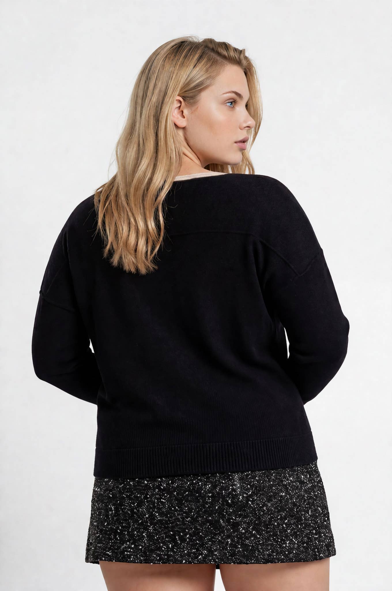 PLUS CONTRAST TRIM OFF SHOULDER  SWEATER