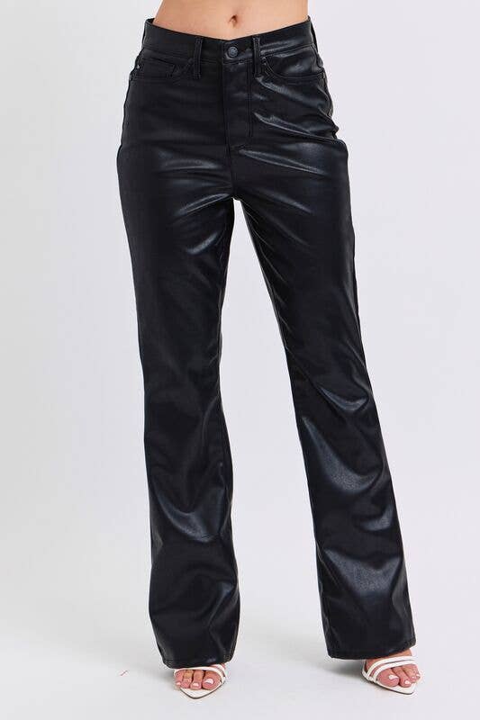 Faux Leather High Waisted Tummy Control Bootcut