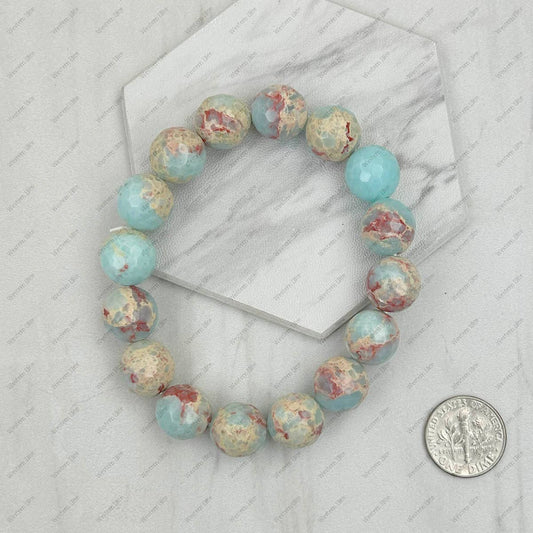 Light blue face cut agate beads Bracelet.