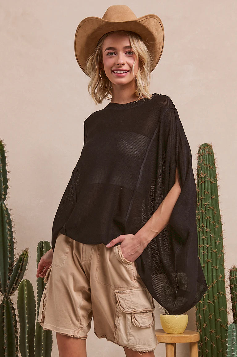 DOLMAN SLEEVE RIB TEXTURED SWEATER