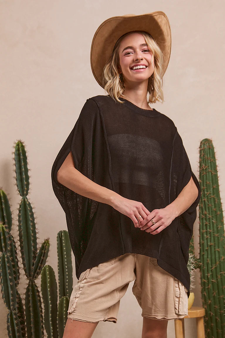 DOLMAN SLEEVE RIB TEXTURED SWEATER