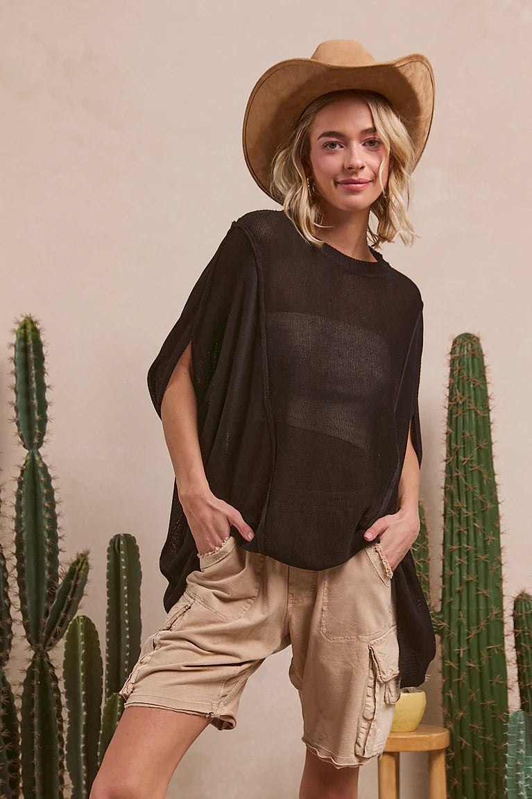 DOLMAN SLEEVE RIB TEXTURED SWEATER