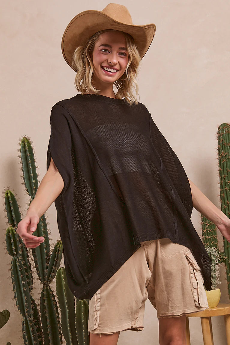 DOLMAN SLEEVE RIB TEXTURED SWEATER