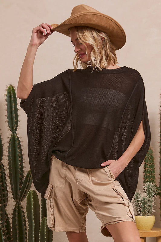DOLMAN SLEEVE RIB TEXTURED SWEATER